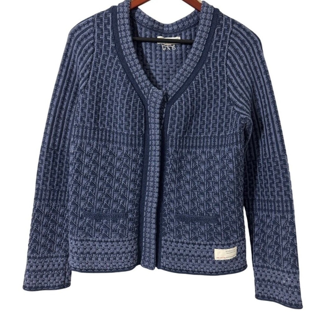Odd Molly Cotton Blue Geometric Knit Cardigan Snap Button Front Size 1 S/ US 6